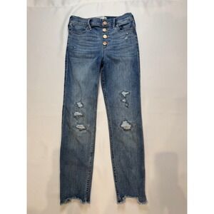 Abercrombie Kids Jeans 13/14 Slim Blue Distressed High Rise Button Fly Skinny